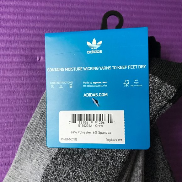 3 Pairs Adidas Men's Trefoil Logo Crew Socks Gray - Picture 6 of 6